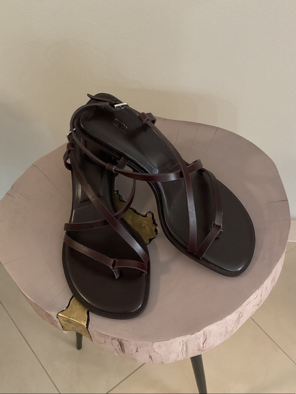 Zara Dark Brown Strappy Flat Sandals